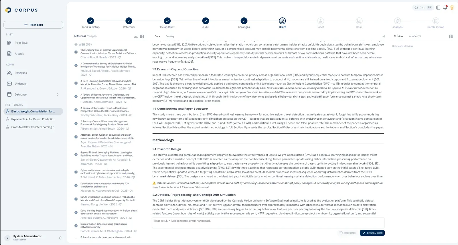 Tangkapan layar: Corpus — Pipeline riset AI