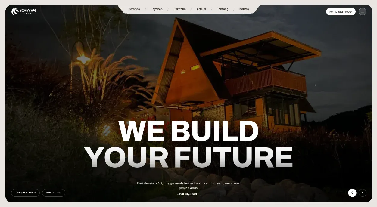 Tangkapan layar: Sofwanland — Website arsitektur & kontraktor